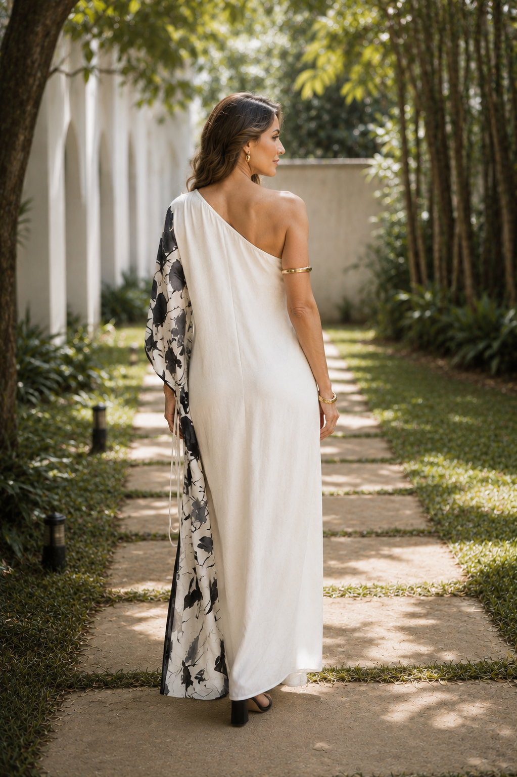 KAFTAN RHODES LONGO OFF WHITE E CINZA FLORES