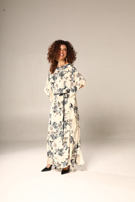 KAFTAN JAVA NUDE E FLORES CINZA