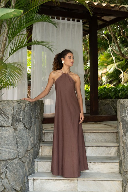 VESTIDO LARGO LISO DE LINO HERA EN OFERTA
