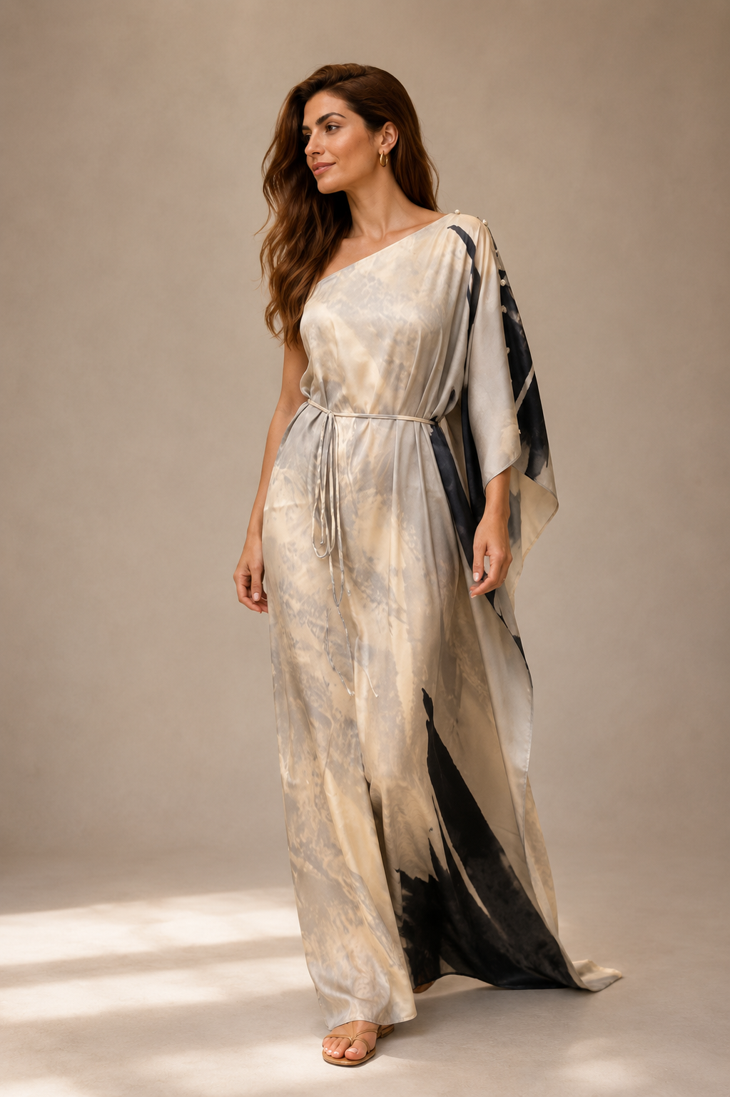 KAFTAN RHODES LONGO CREME E AZUL