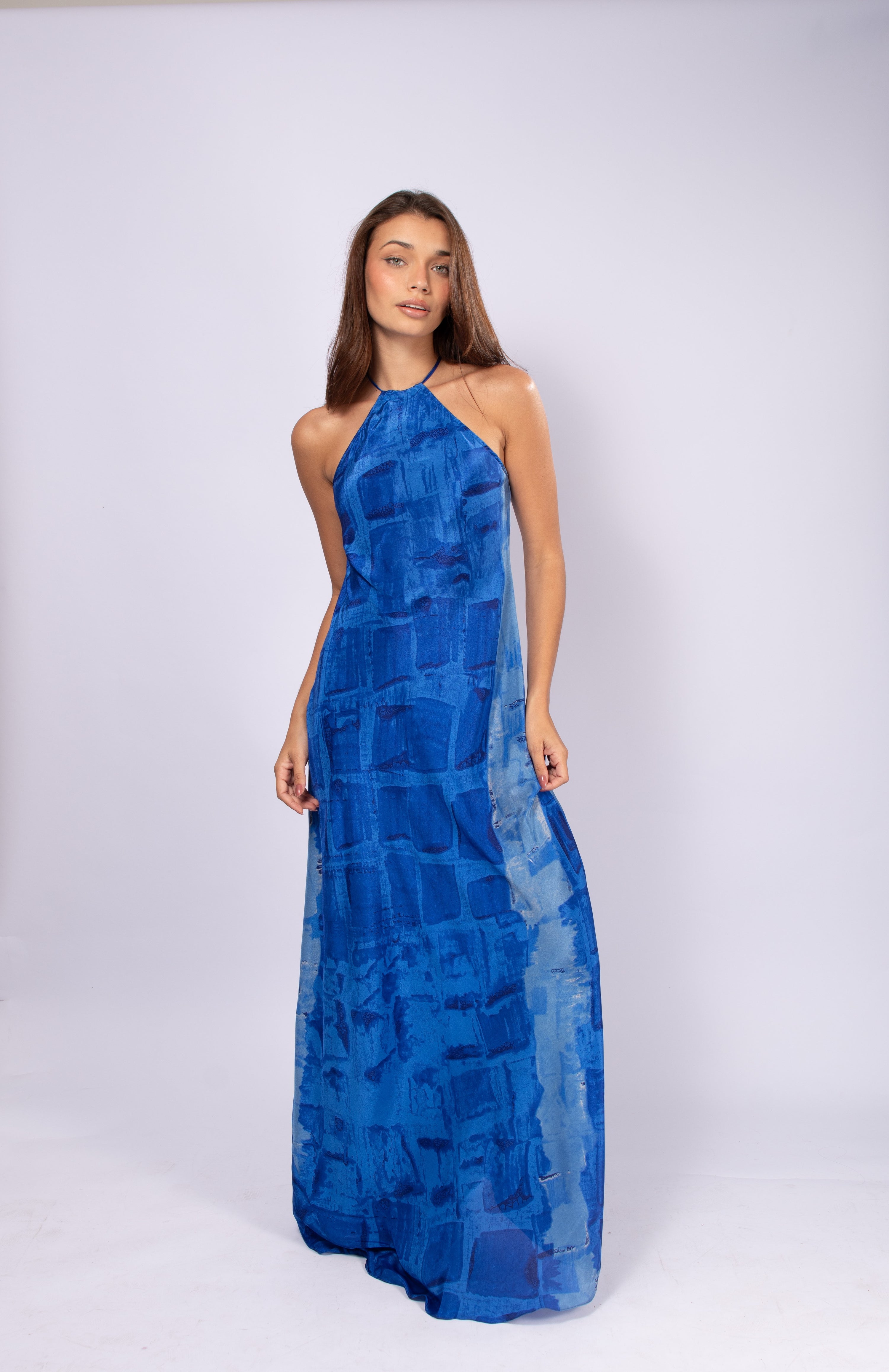 cyan blue dress CYAN BLUE SILK HERA DRESS – Ghaat Resortwear