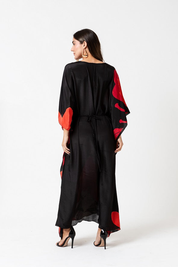 KAFTAN AGIOS BLACK AND RED FLOWERS