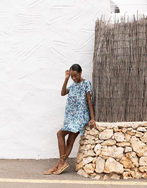 WHITE AND BLUE ISLAND DRESS