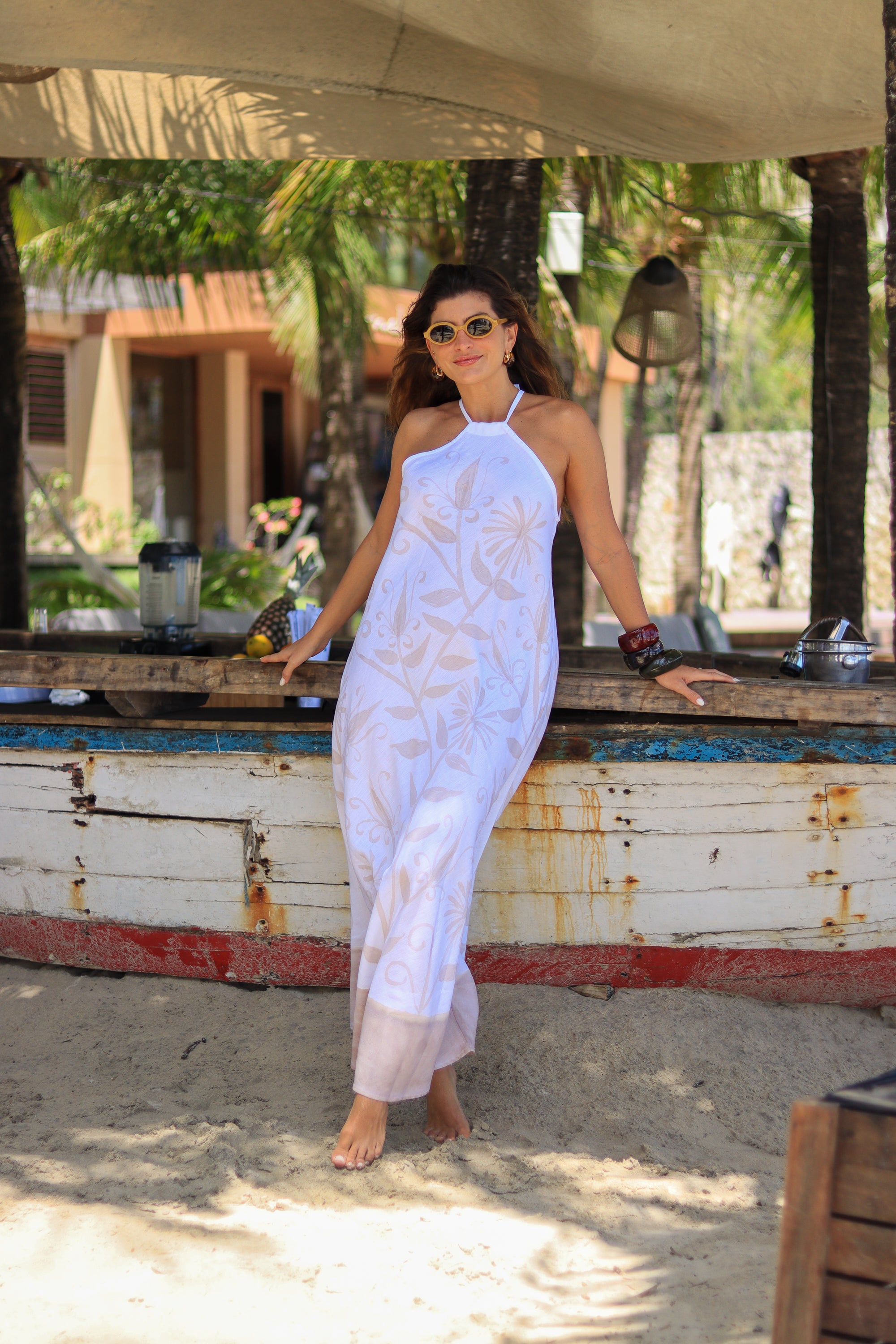 VESTIDO HERA LINHO LONGO PINTADO ARABESCO