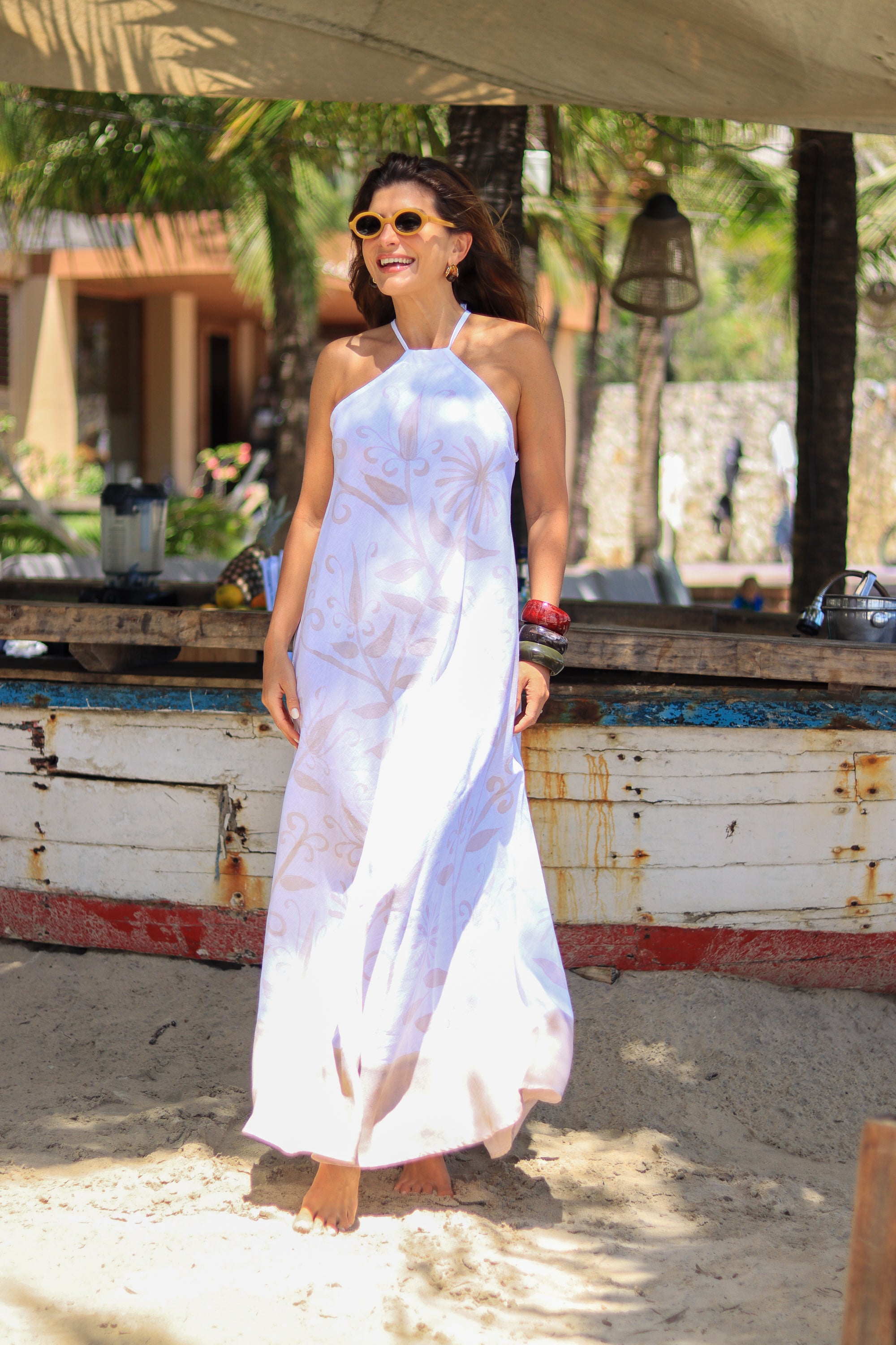 VESTIDO HERA LINHO LONGO PINTADO ARABESCO