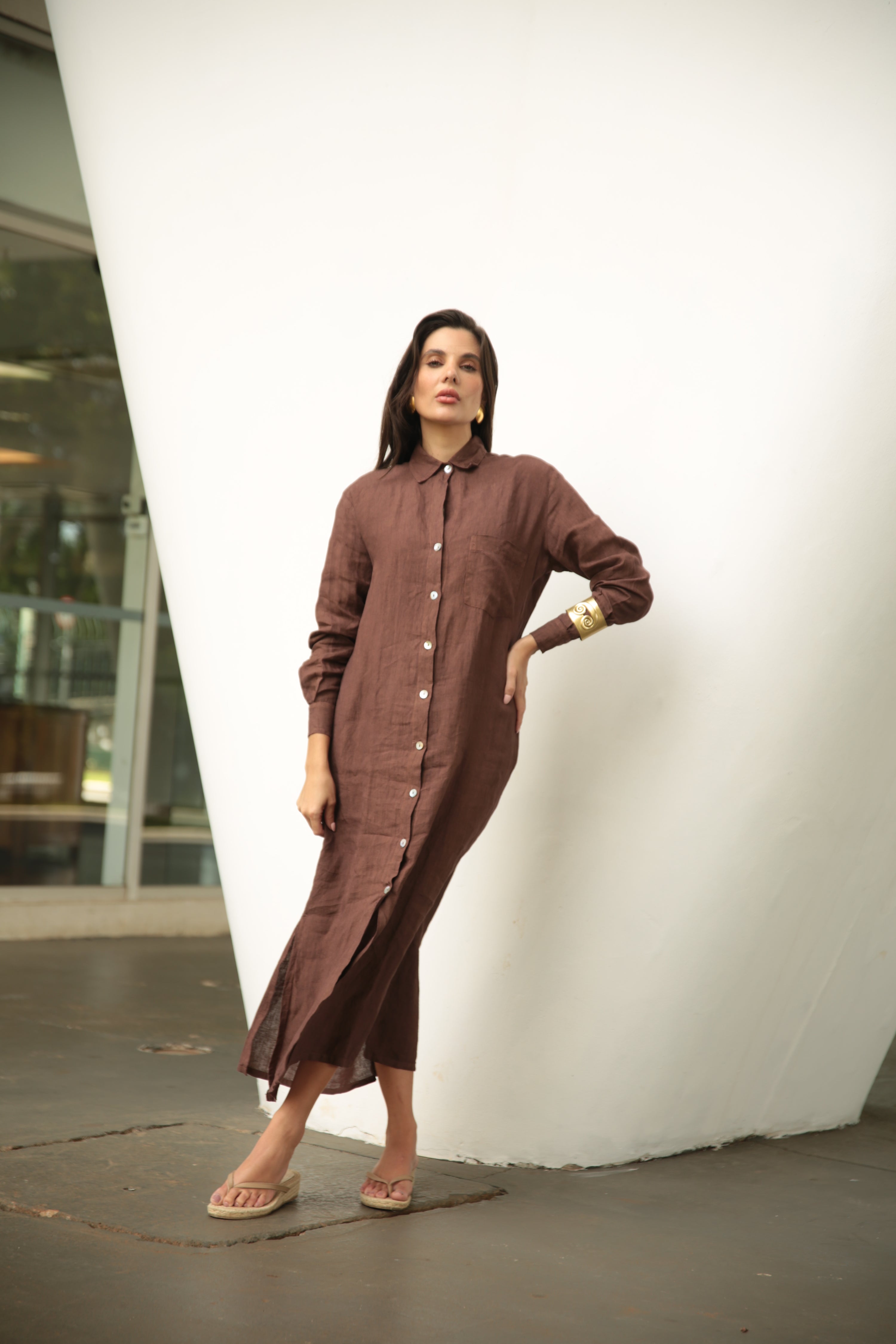CHEMISE FLORENÇA LINHO LONGA LISA