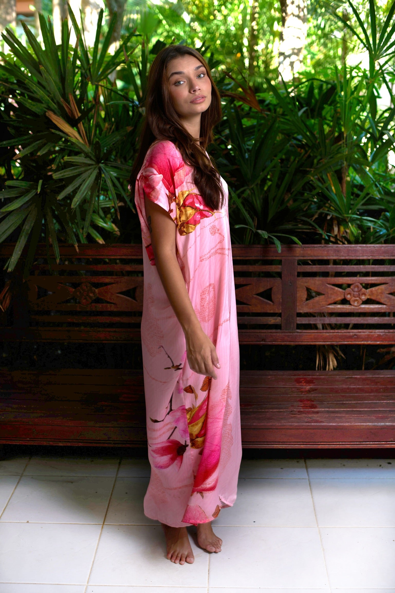 PINK AND FLOWERS GREECE DRESS