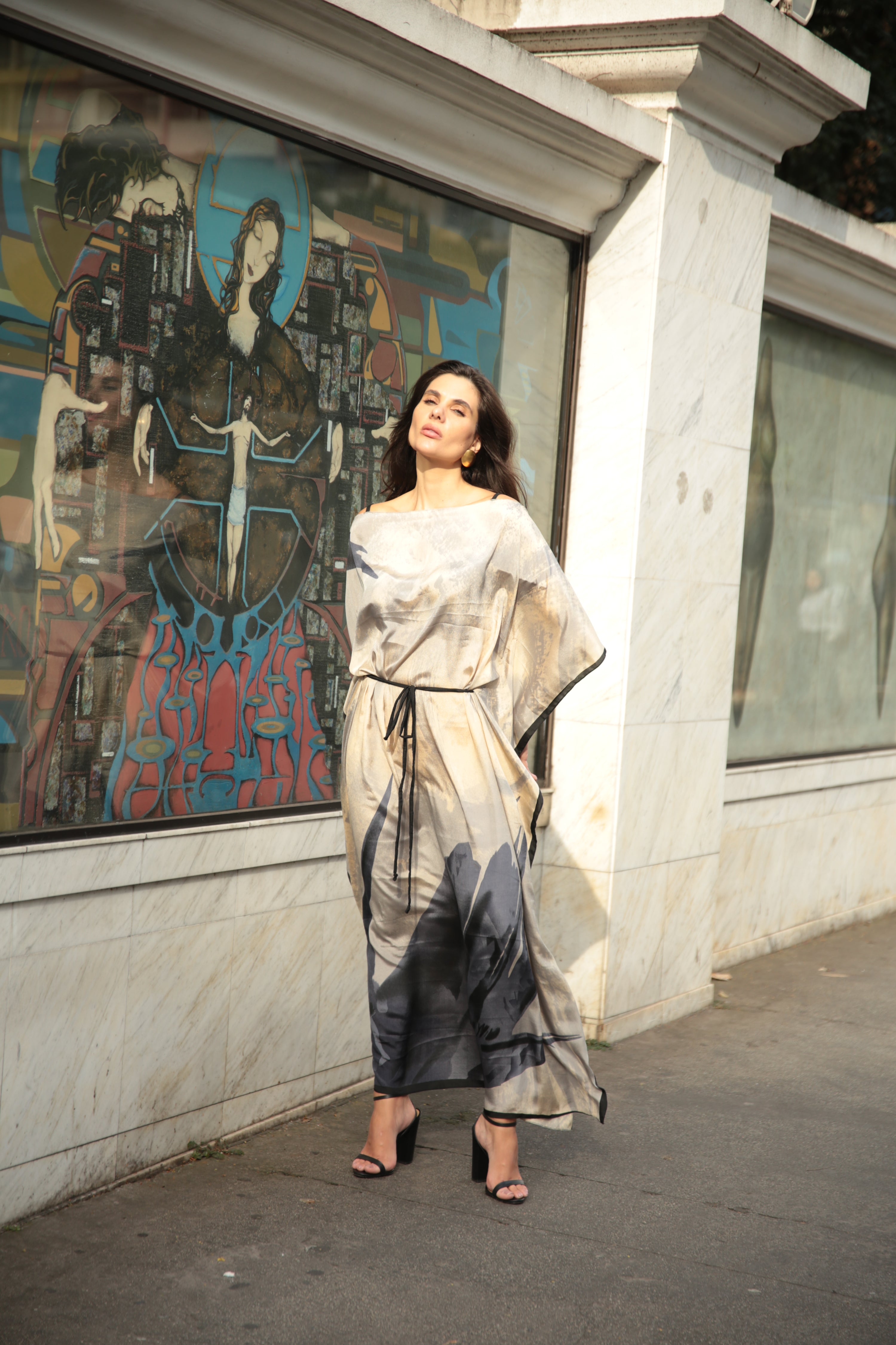 KAFTAN JAVA CREME E CINZA