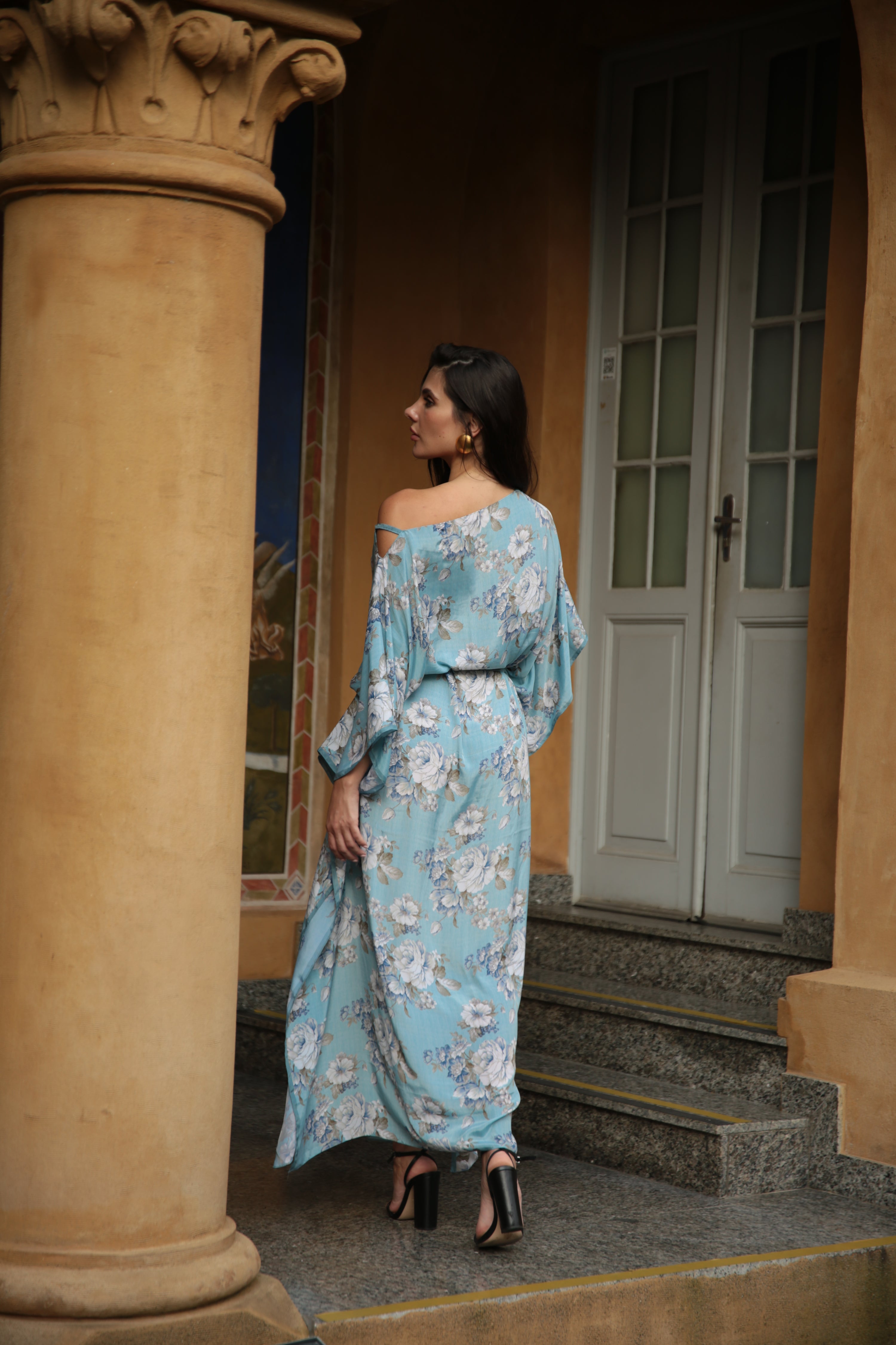 KAFTAN JAVA AZUL CÉU E FLORES
