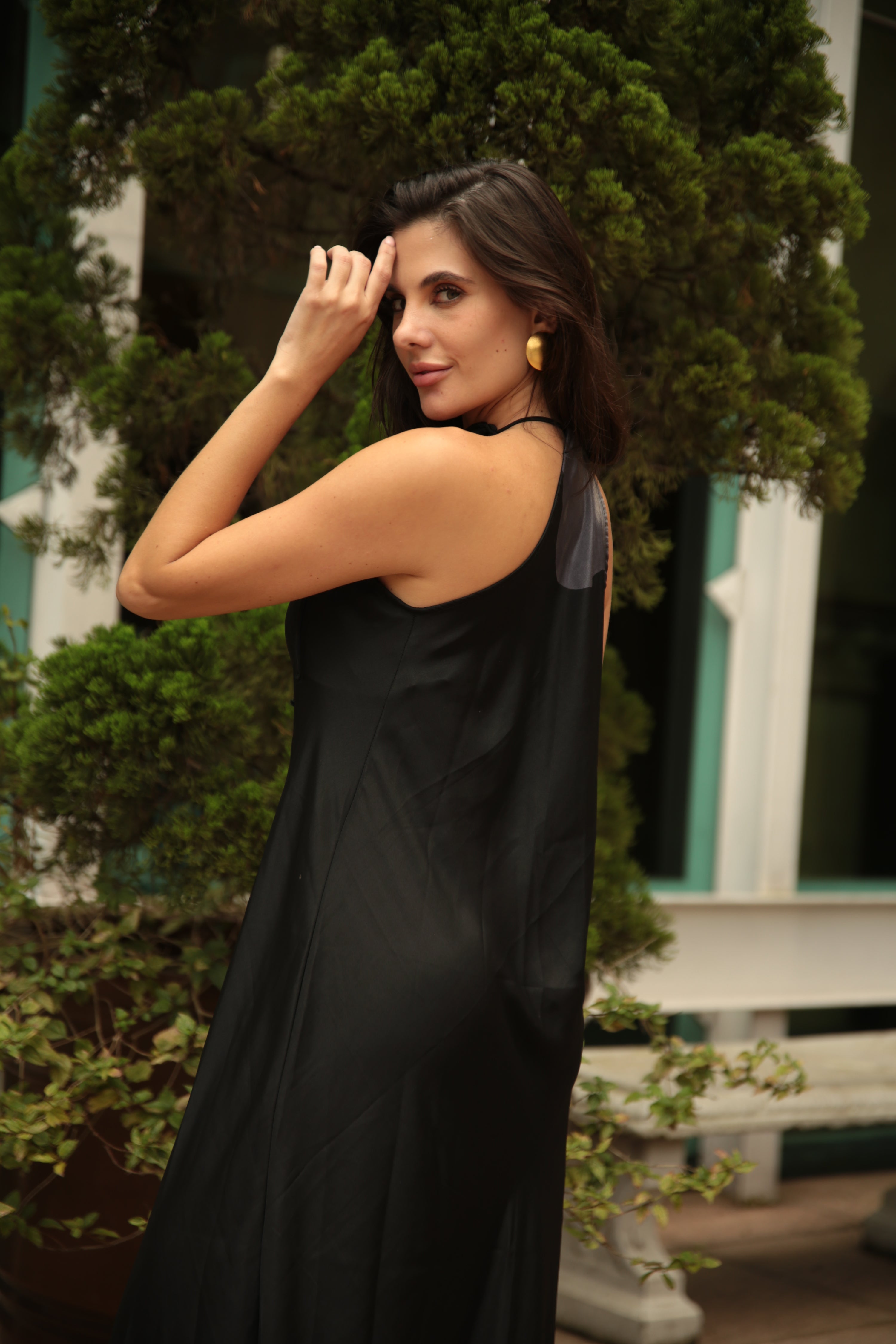 VESTIDO HERA SEDA PRETO E CINZA
