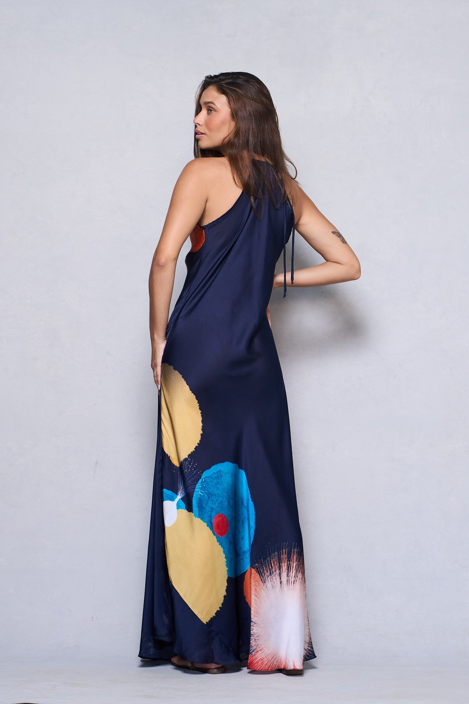 VESTIDO HERA SEDA AZUL E BOLAS