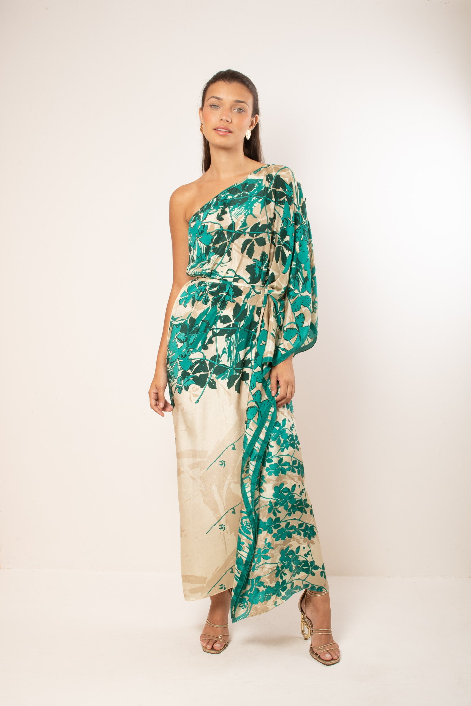 KAFTAN RHODES LONGO OFF WHITE E FLORES VERDES