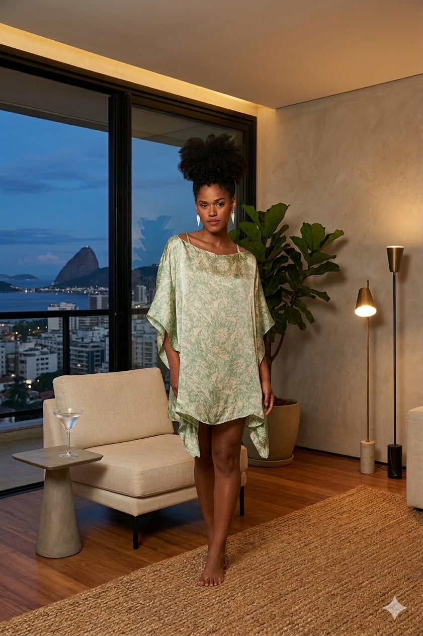 KAFTAN FIJI BRANCO E VERDE CLARO