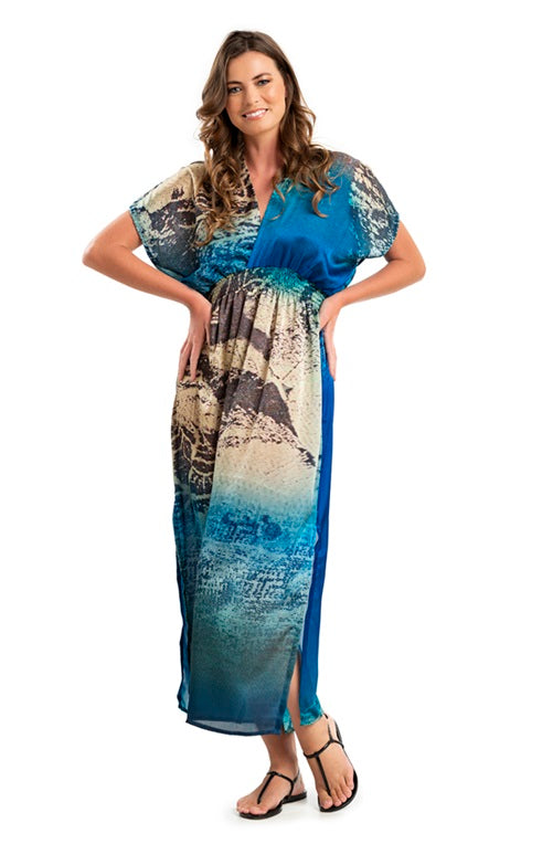 VESTIDO SAINT TROPEZ AZUL MARROM E BEGE