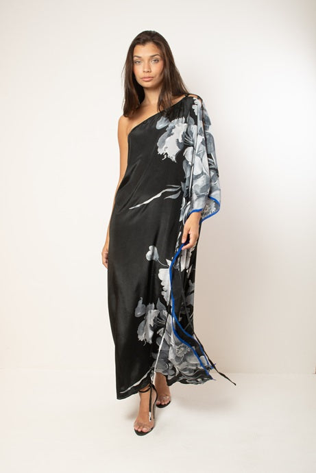 KAFTAN RHODES LONG BLACK AND GRAY FLOWERS