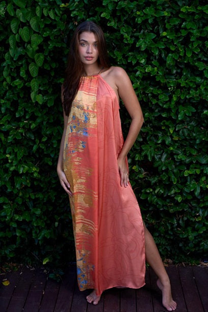 ORANGE AND GOLD POSITANO DRESS