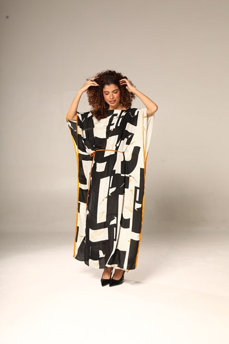 KAFTAN JAVA PRETO E BRANCO ABSTRATO