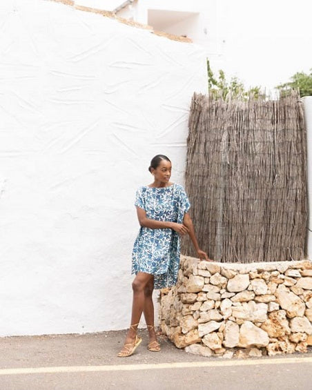 WHITE AND BLUE ISLAND DRESS