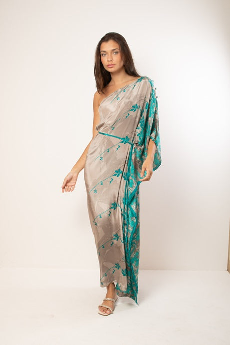 KAFTAN RHODES LONG GRAY AND GREEN FLOWERS