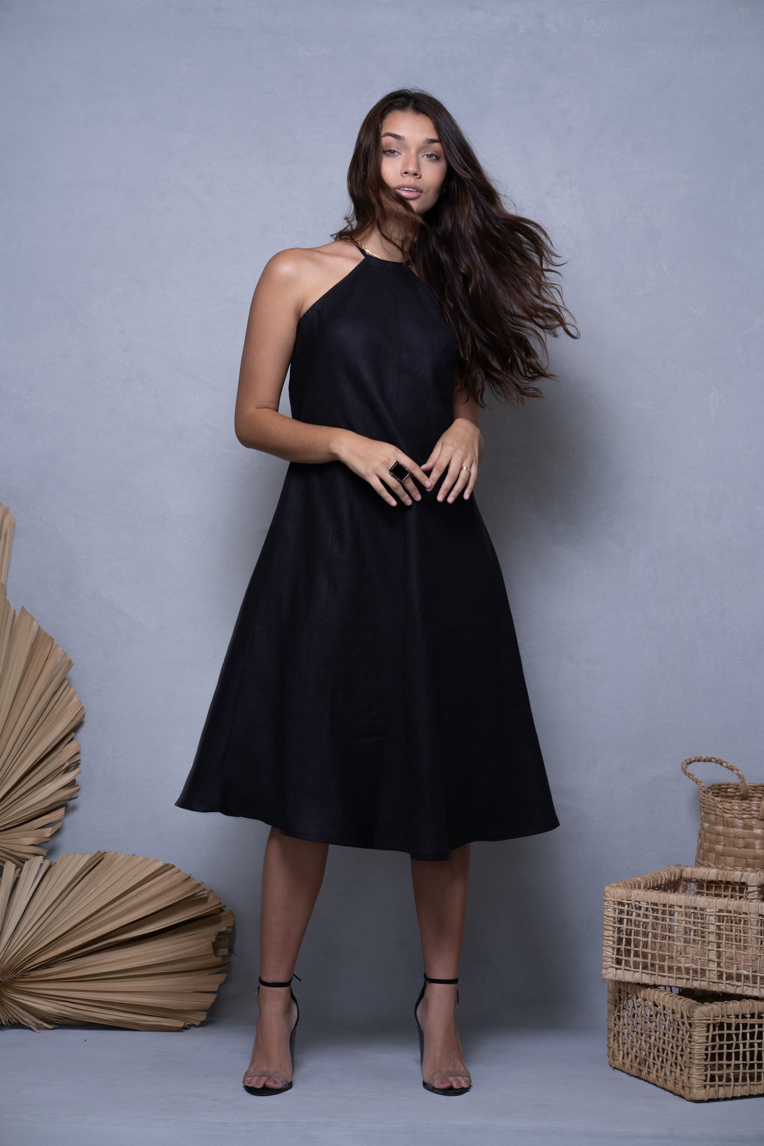IVY SMOOTH LINEN MIDI DRESS Ghaat Resortwear IVY SMOOTH LINEN MIDI DRESS Ghaat Resortwear