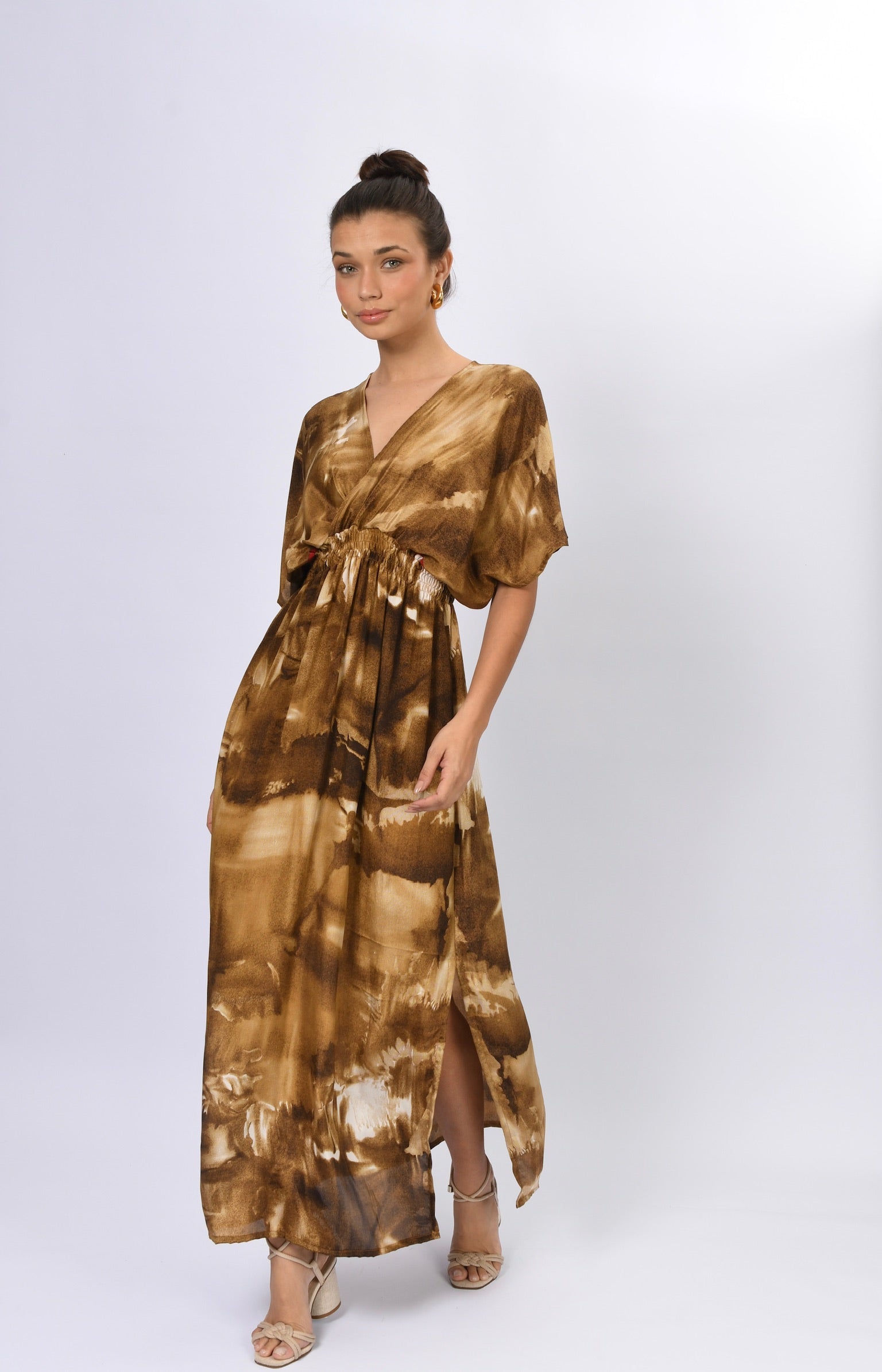 VESTIDO SAINT TROPEZ DOURADO E MARROM