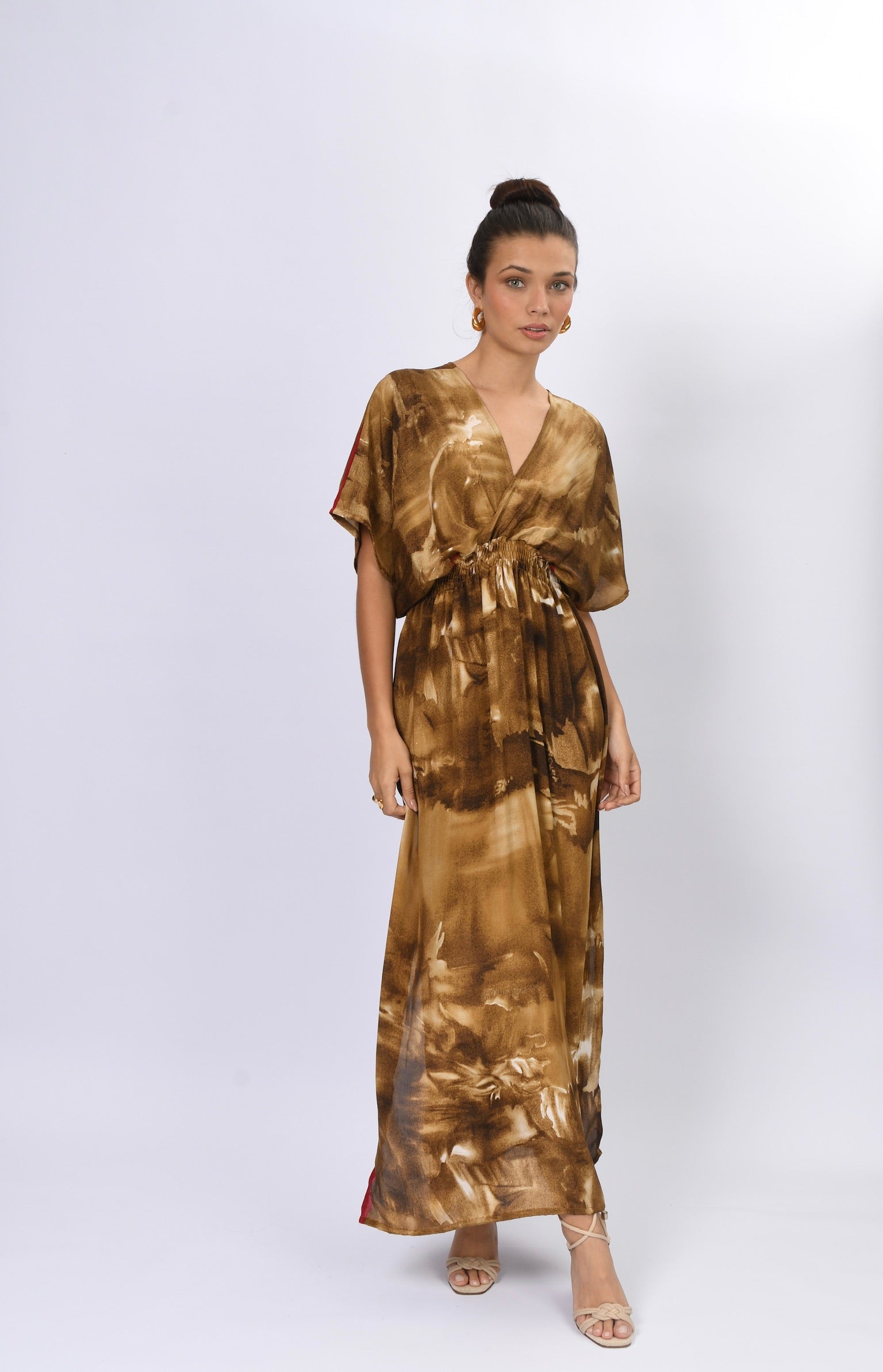 VESTIDO SAINT TROPEZ DOURADO E MARROM